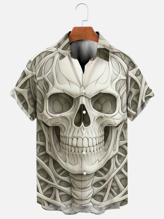 Men's Human Bone Mesh Print Short Sleeve Shirt