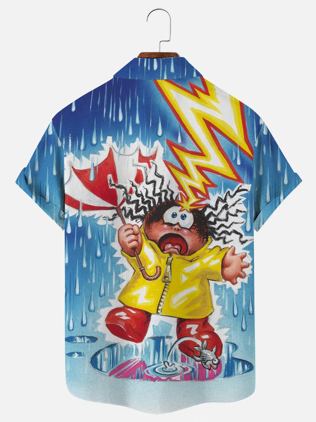 Men's Vintage Childhood Toy Card Print Hawaiian Casual Short Sleeve Shirt