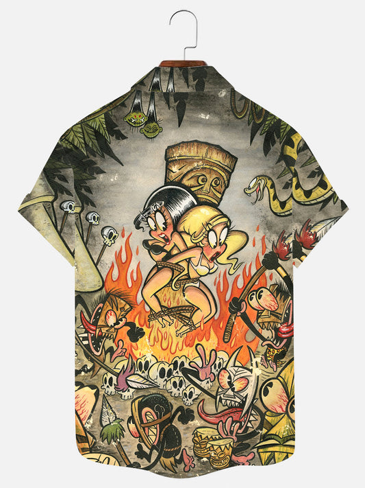 Men's Cannibal Bikini Beauty Print Hawaiian Short Sleeve Shirt