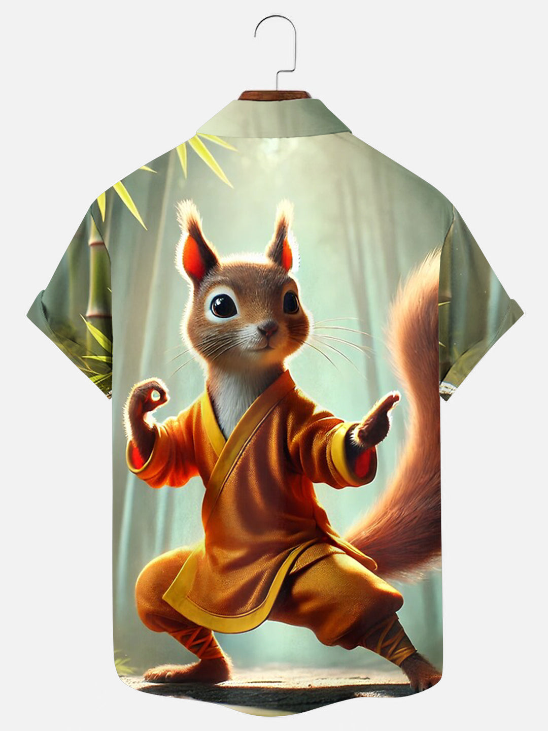 Men's Kung Fu Squirrel Printed Casual Short Sleeve Shirt