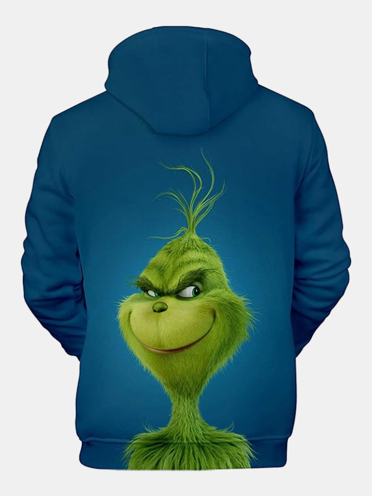Grinch Christmas Print Long Sleeve Pullover Hoodie