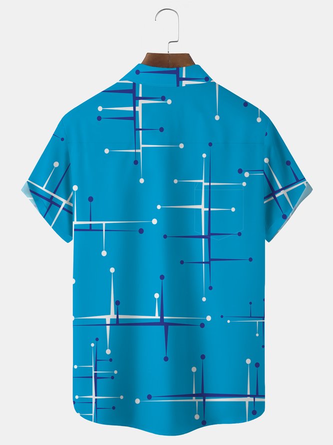 Vintage Mid Century Modern Geometric Blue Men's Casual Short Sleeve Shirt