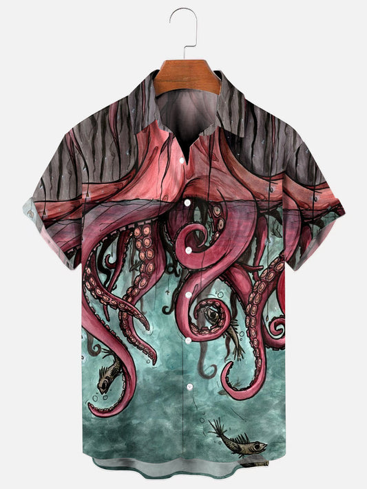Men's Octopus Tree Abstract Print Hawaiian Short Sleeve Shirt