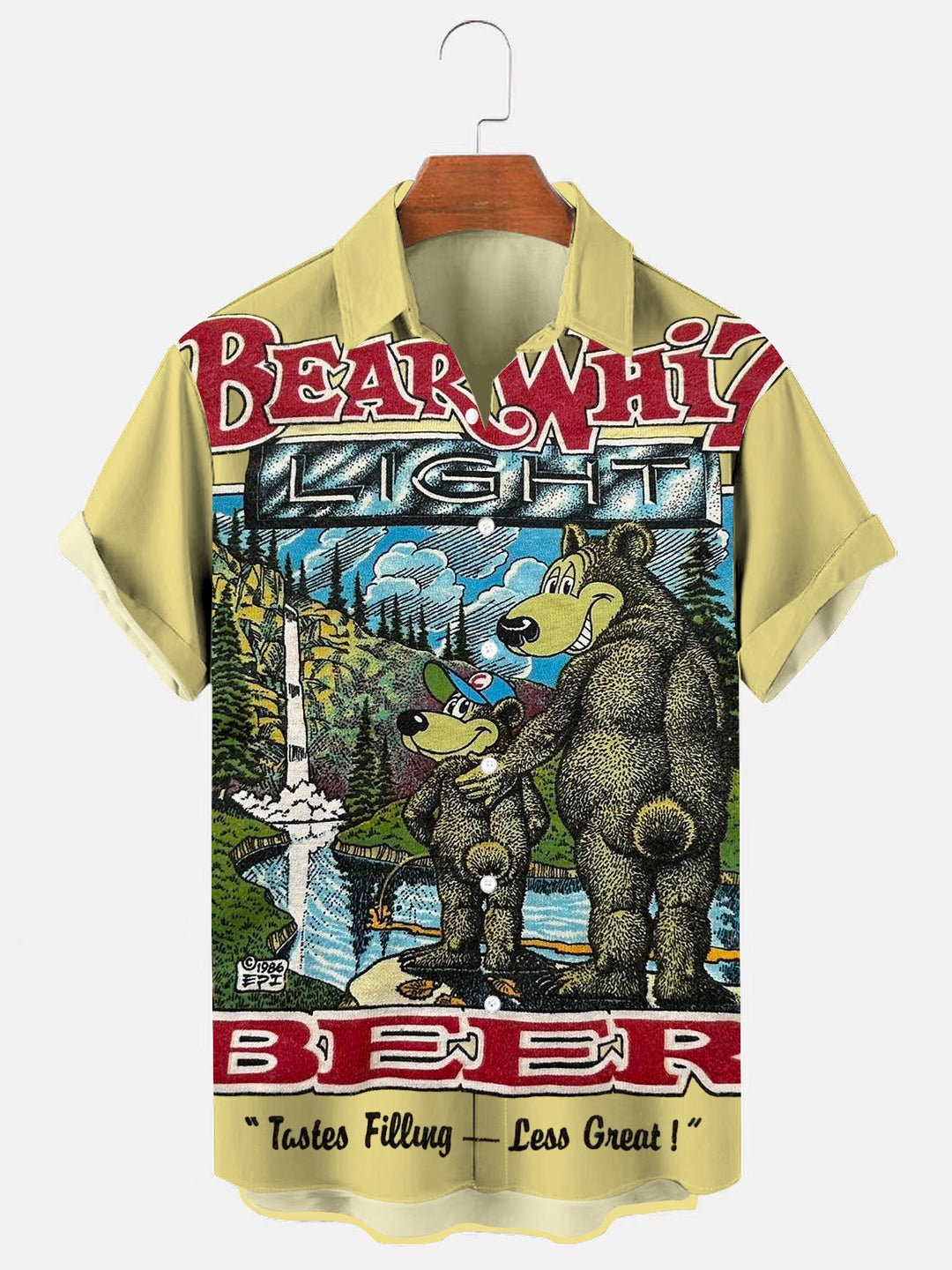 Men's Vintage Beer Bear Print Hawaiian Short Sleeve Shirt