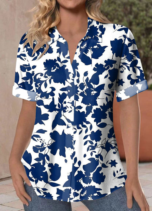 Women's Summer Floral Print Casual Short Sleeve Blouses