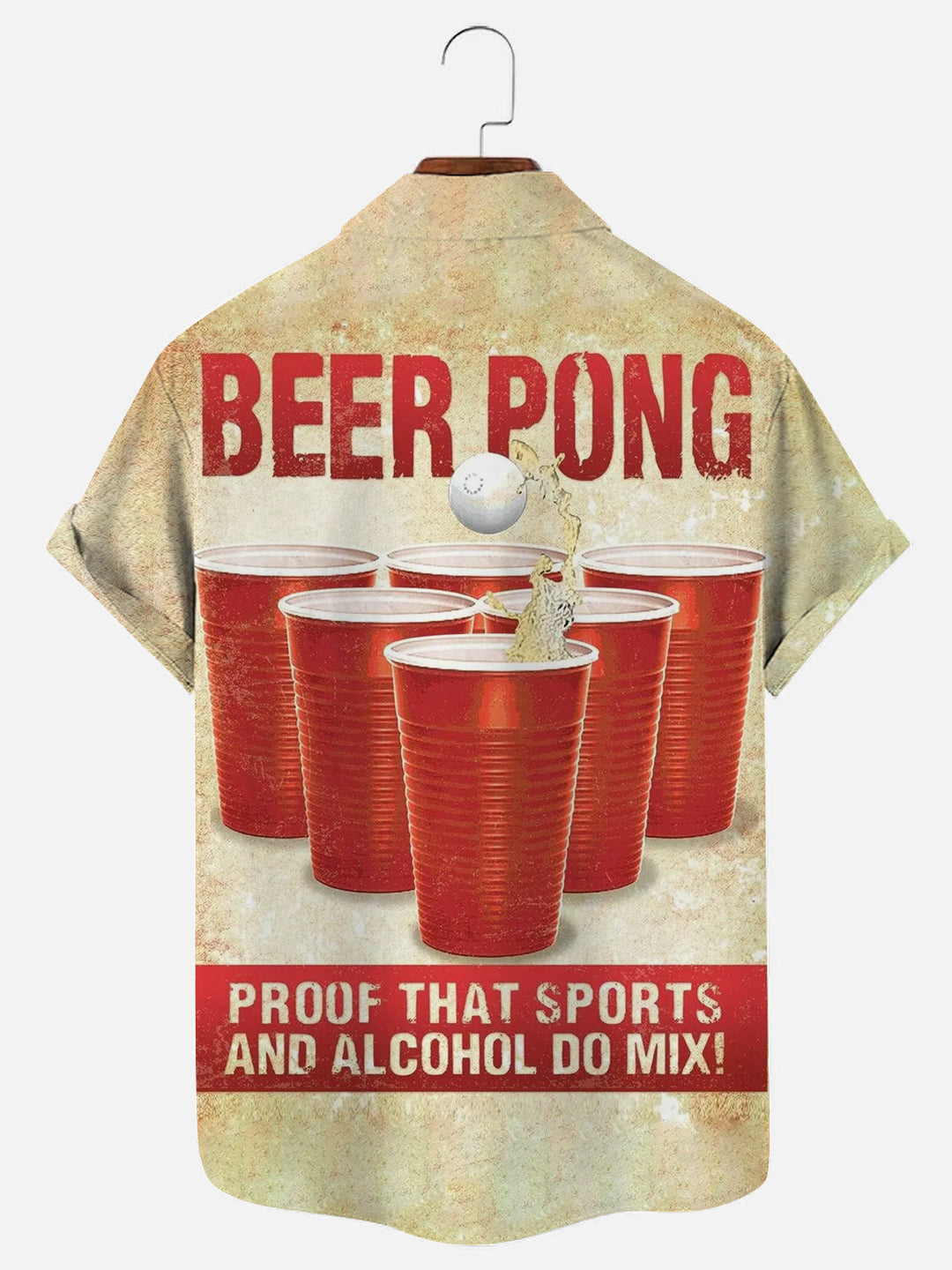 Men's Beer Pong Vintage Poster Print Hawaiian Short Sleeve Shirt