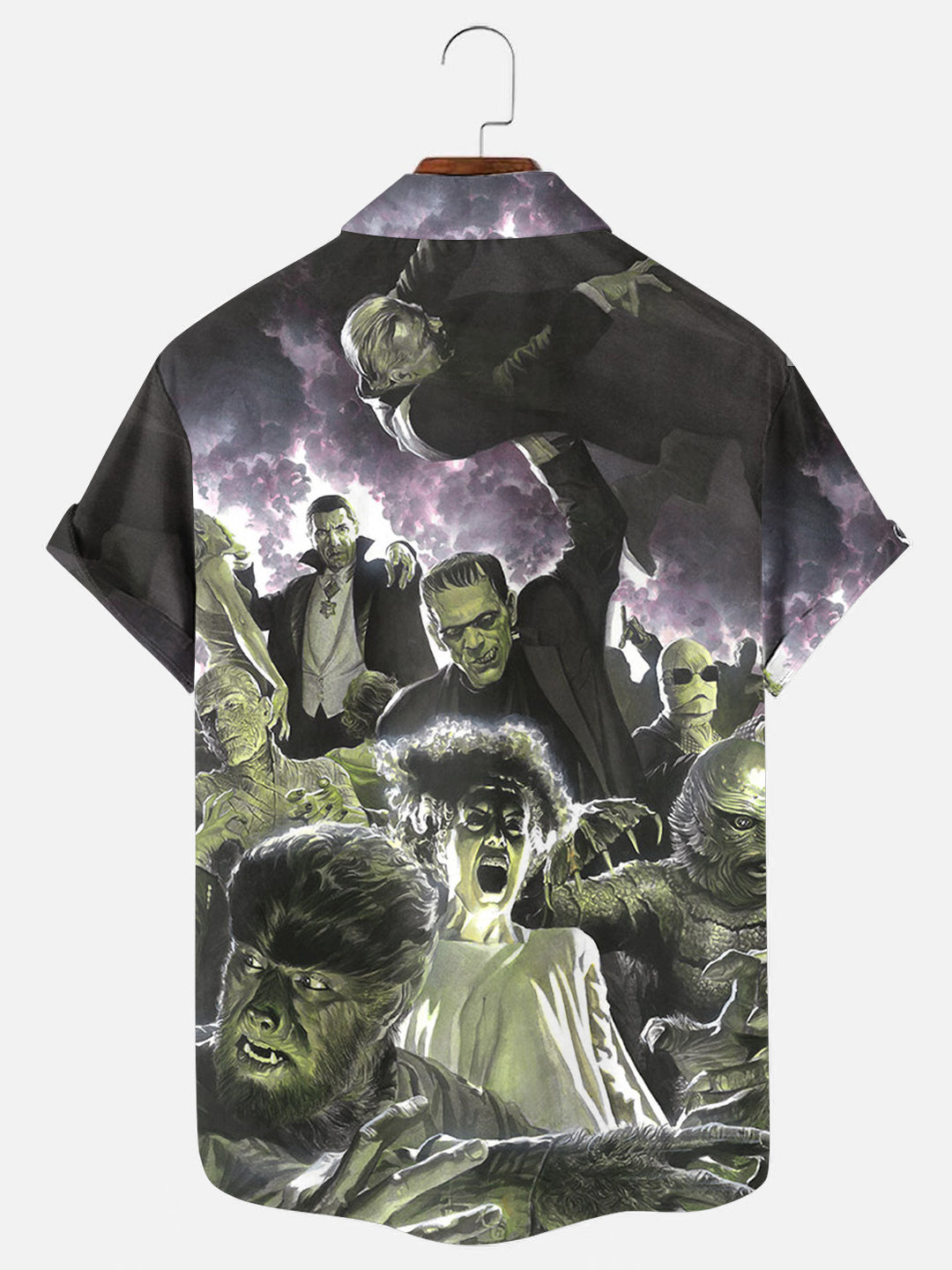 Men's Retro Horror Character Print Hawaiian Short Sleeve Shirt