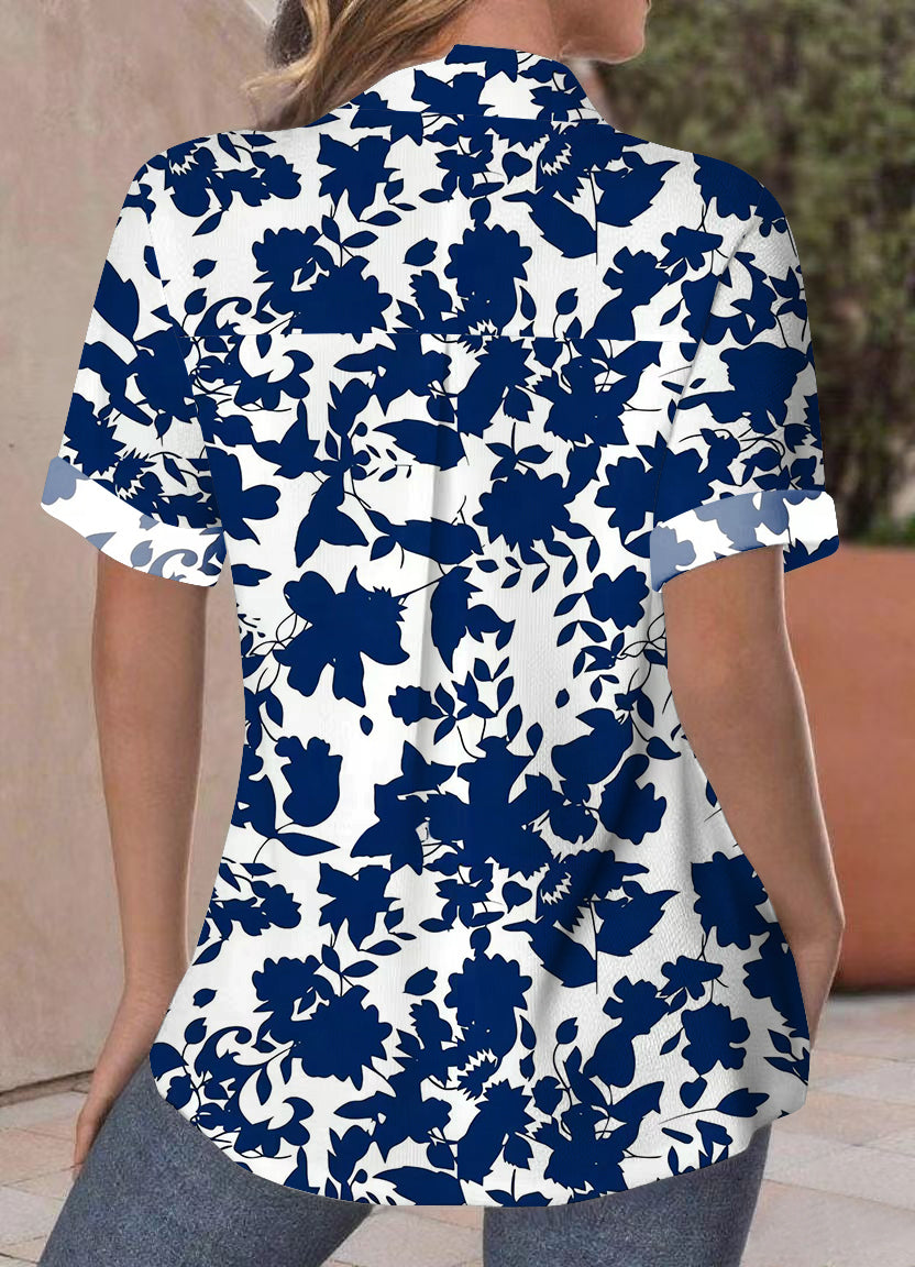 Women's Summer Floral Print Casual Short Sleeve Blouses