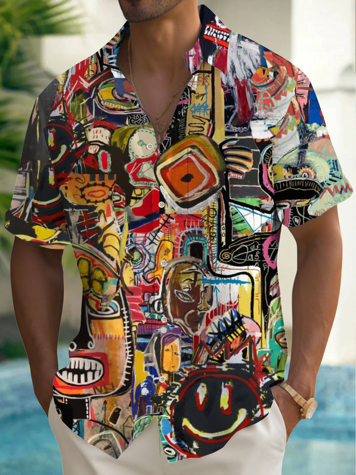 Men's Graffiti Abstract Art Print Hawaiian Short Sleeve Shirt