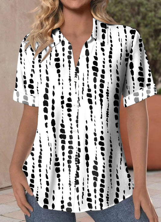 Women's Gradient Striped Print Fashionable Casual Short Sleeve Blouses