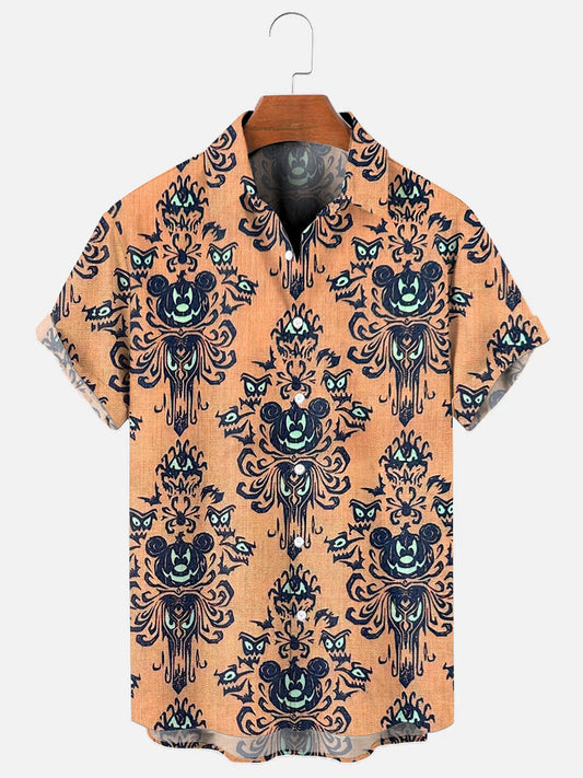 Haunted Pumpkin Print Hawaiian Short Sleeve Shirt