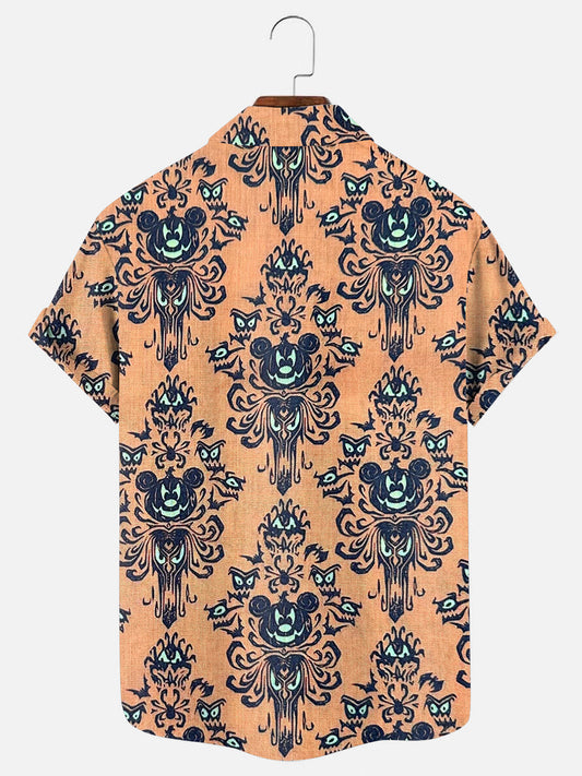 Haunted Pumpkin Print Hawaiian Short Sleeve Shirt