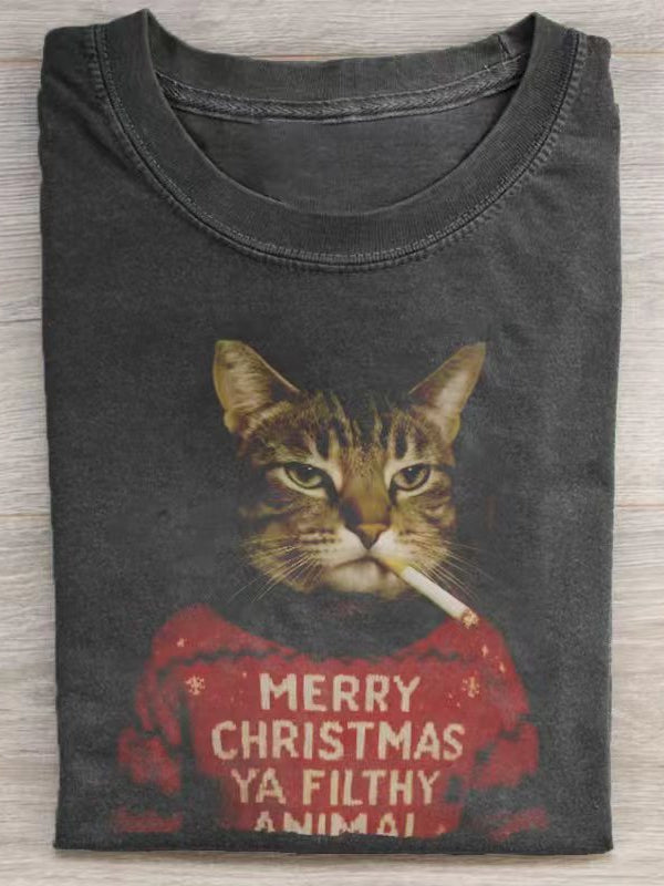 Funny Christmas Smoking Cat T-Shirt