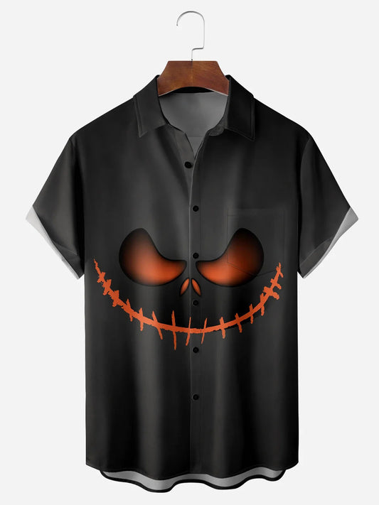 Men's Halloween Ghost Face Print Casual Short Sleeve Shirt