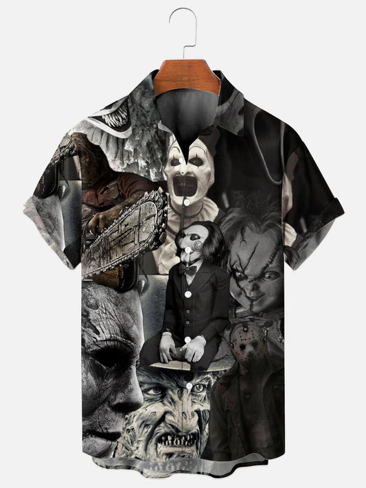 Men's Halloween Horror Character Print Hawaiian Short Sleeve Shirt
