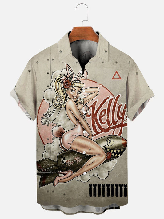 Men's Bombshell Poster Print Hawaiian Short Sleeve Shirt