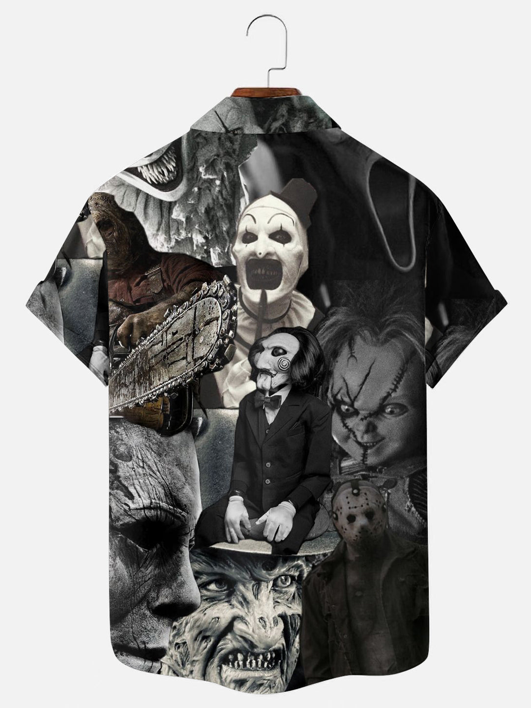 Men's Halloween Horror Character Print Hawaiian Short Sleeve Shirt
