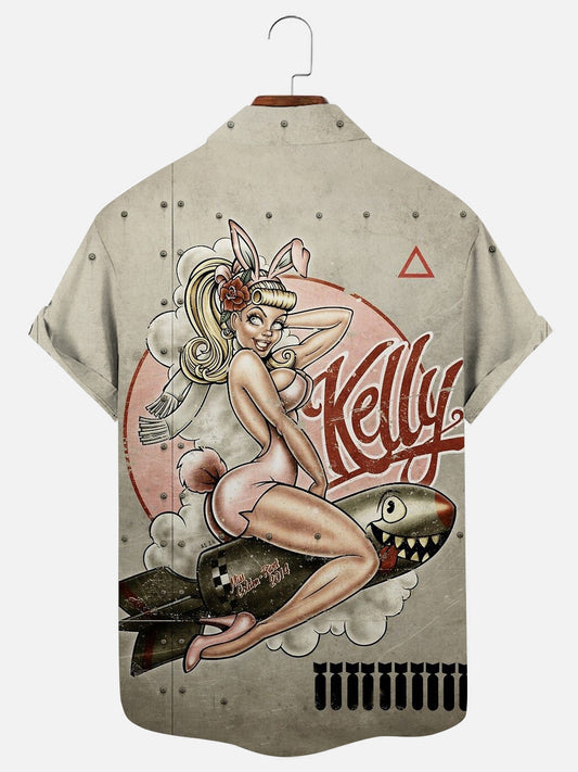 Men's Bombshell Poster Print Hawaiian Short Sleeve Shirt