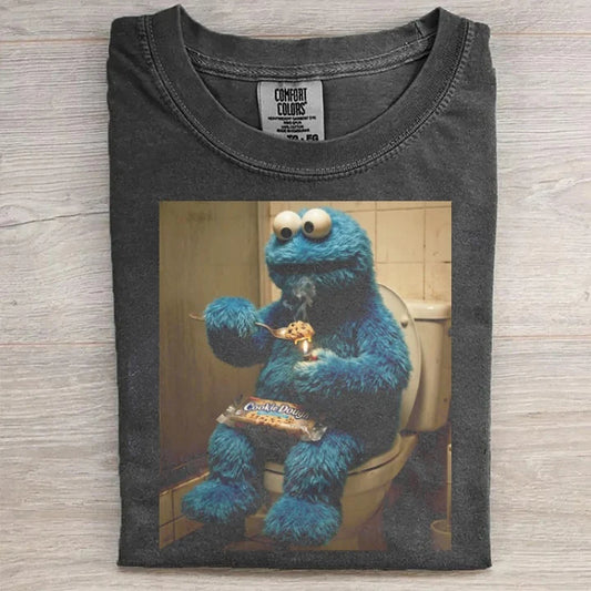 Vintage Cookie Monster Eating On Toilet T-Shirt