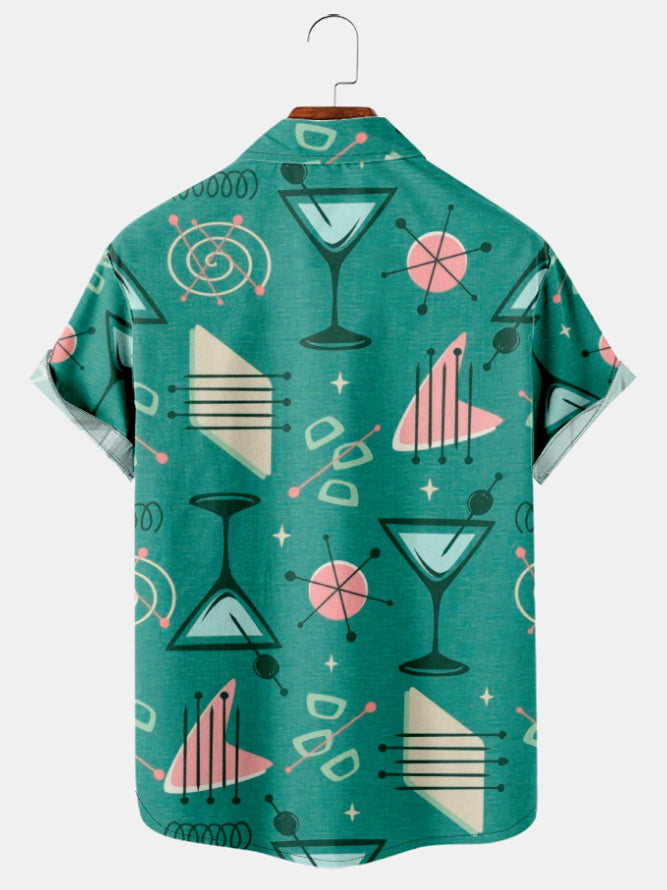 Men's Geometric Casual Short Sleeve Hawaiian Shirt with Chest Pocket