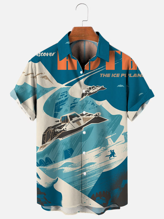 Men's Retro Space War Spaceship Poster Print Casual Short Sleeve Shirt