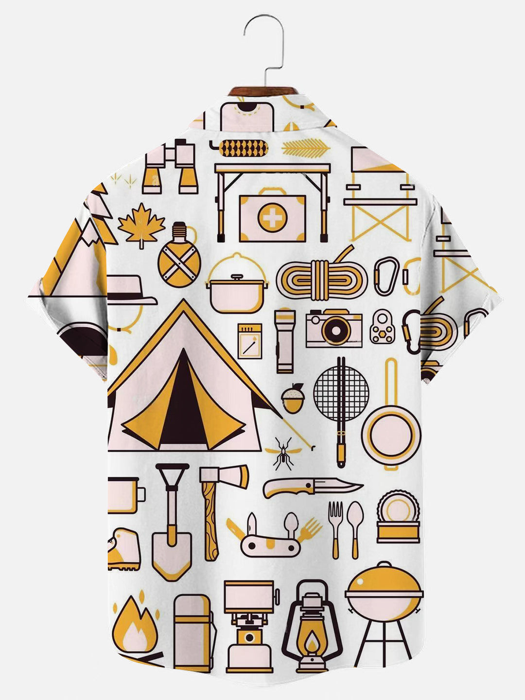 Men's Camping Hiking Tool Printed Hawaiian Short Sleeve Shirt