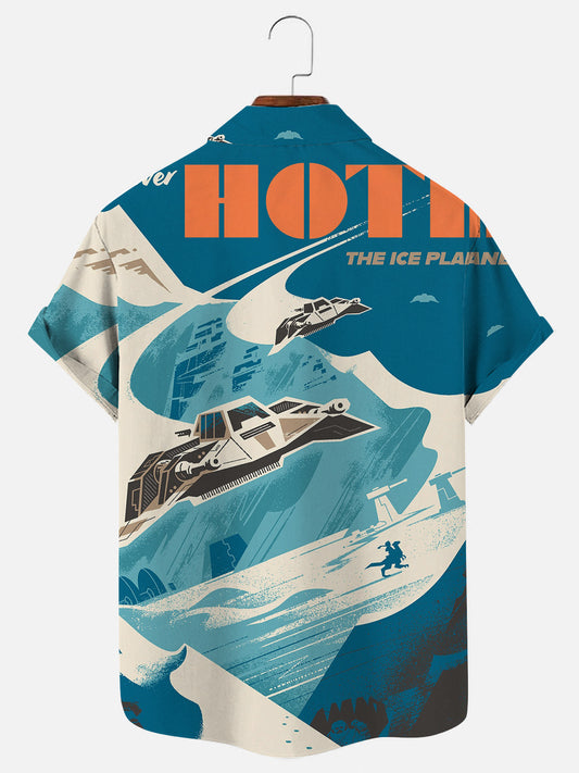 Men's Retro Space War Spaceship Poster Print Casual Short Sleeve Shirt