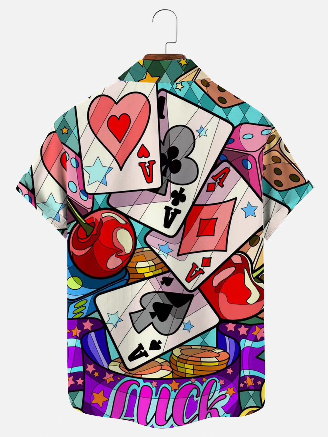Men's Luck Playing Card Print Casual Short Sleeve Shirt