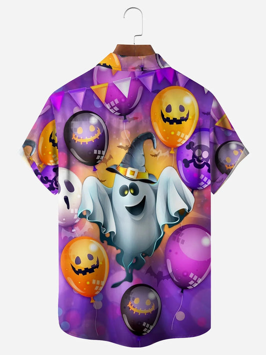 Men's Fashion Halloween Demon Ghost Print Short Sleeve Shirt