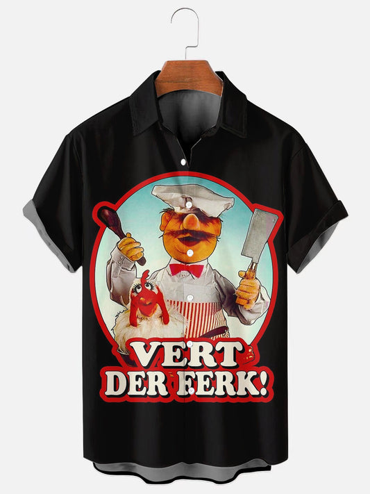 Funny Cooking Chef Cartoon Casual Short Sleeve Shirt