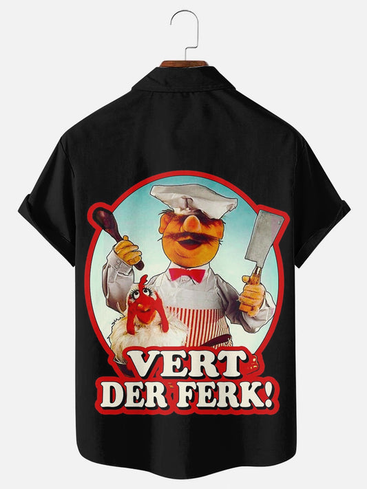 Funny Cooking Chef Cartoon Casual Short Sleeve Shirt