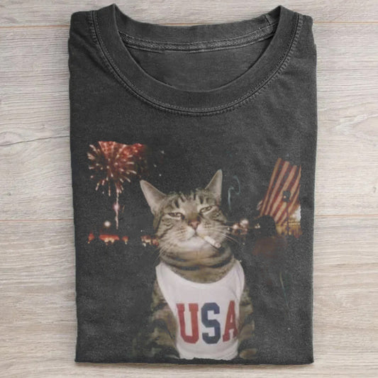 USA Smoking Cat T-Shirt