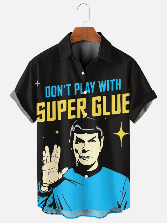 Men's Vintage TV Character Fun Print Casual Short-Sleeve Pocket Shirt