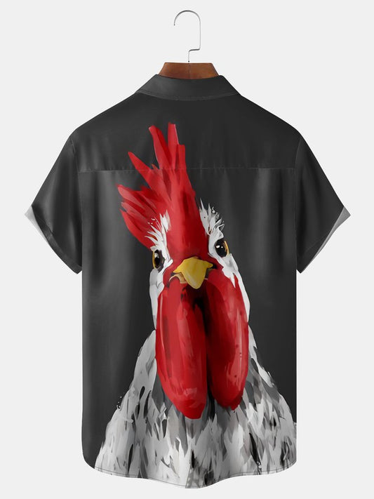 Rooster Chest Pocket Short Sleeve Casual Shirt