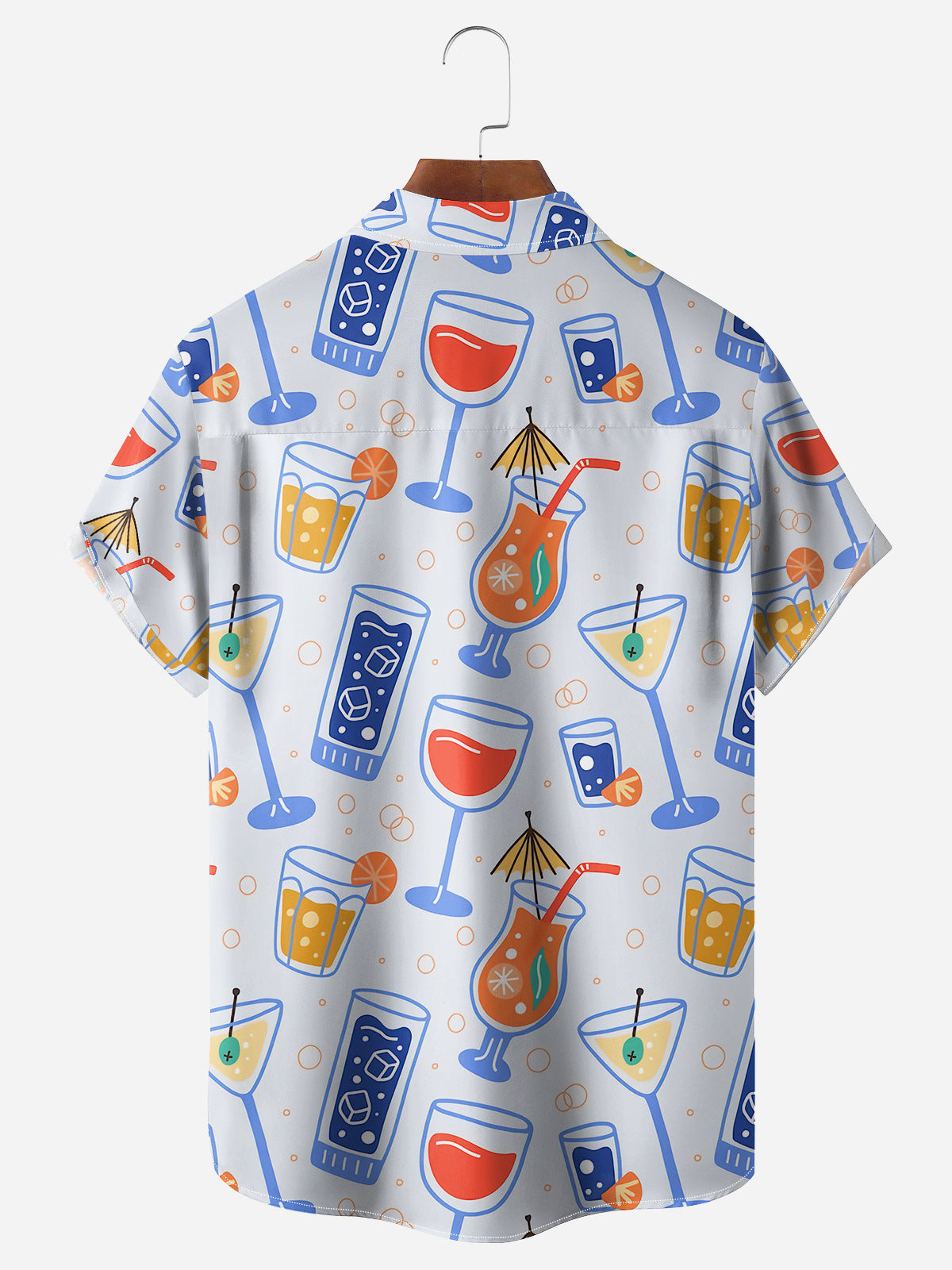 Men's Cocktail Print Chest Pocket Short Sleeve Hawaiian Shirt