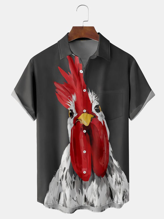 Rooster Chest Pocket Short Sleeve Casual Shirt