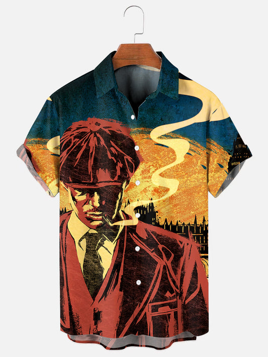 Men's Peaky Blinders Poster Print Hawaiian Short Sleeve Shirt