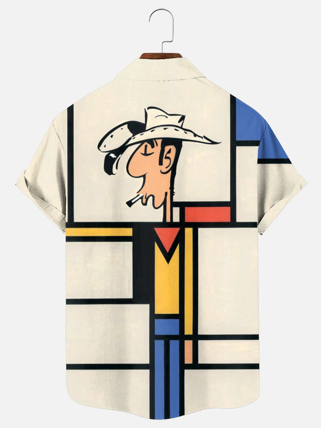 Men's Vintage Denim Art Print Hawaiian Short Sleeve Shirt