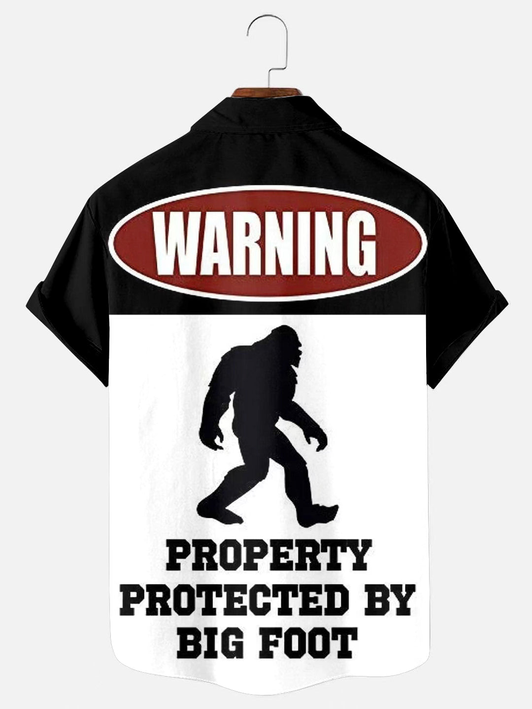 Men's Vintage Bigfoot Warning Sign Hawaiian Short Sleeve Shirt