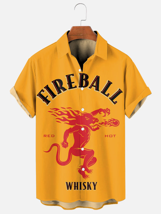 Men's Vintage Whiskey Logo Print Casual Short Sleeve Shirt
