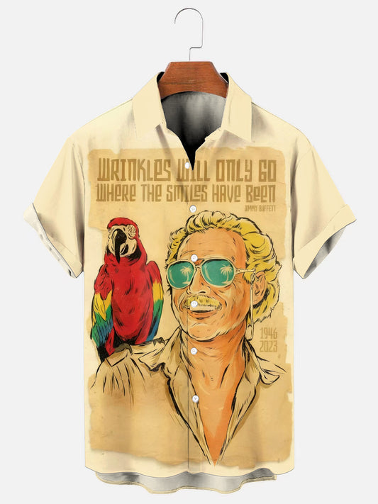 Men's Vintage Legendary Figure Poster Print Hawaiian Short Sleeve Shirt