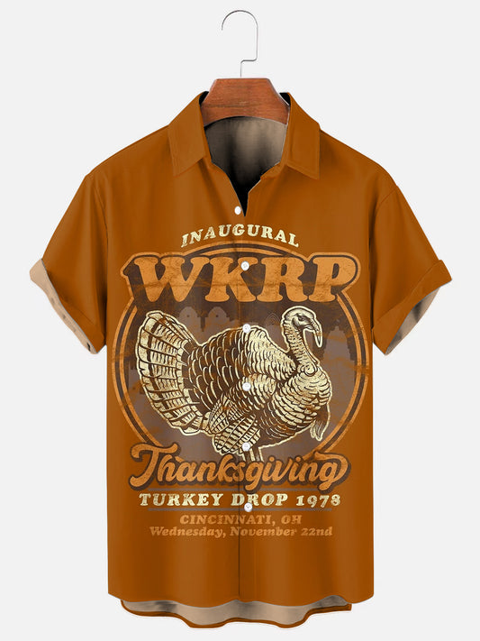 Men's Vintage Thanksgiving Turkey Drop Holiday Casual Short Sleeve Shirt