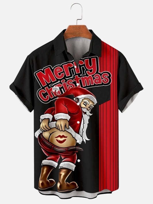 Men's Fun Santa Stripe Holiday Short Sleeve Shirt