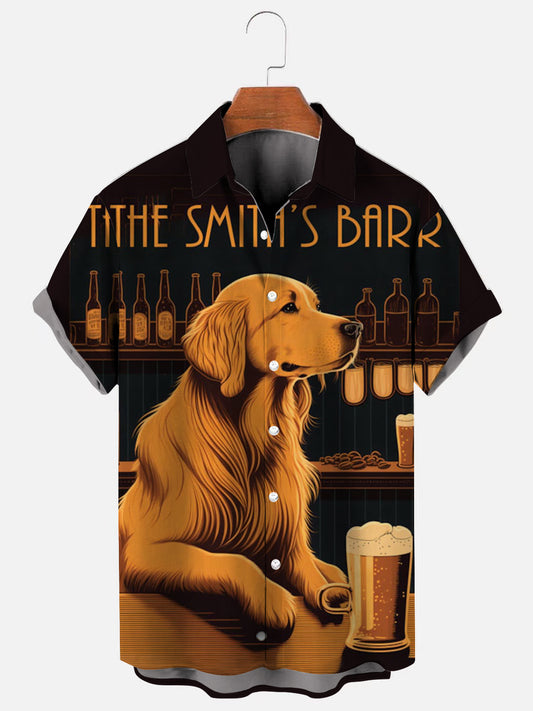 Men's Golden Retriever Beer Print Hawaiian Short Sleeve Shirt