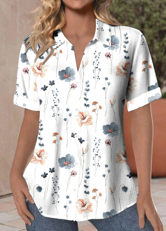 Women's Floral Print Casual Short Sleeve Blouse