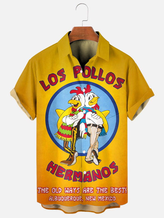 Men's Vintage Los Pollos Hermanos Poster Print Hawaiian Short Sleeve Shirt