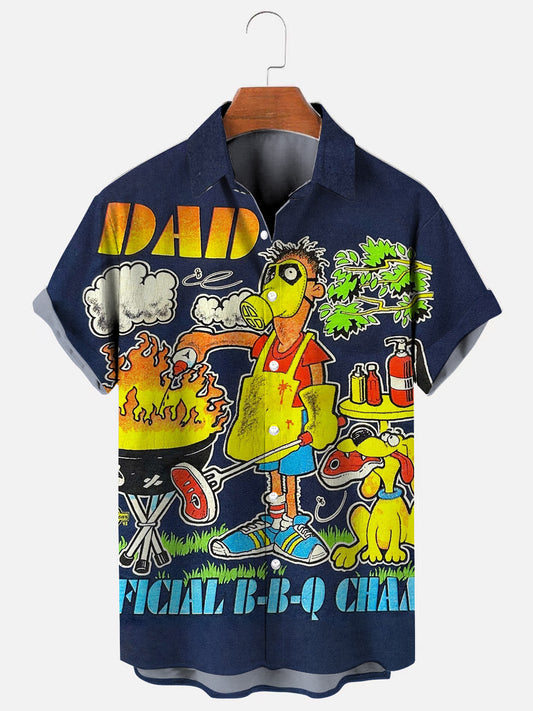 Men's 80's Fun BBQ Retro Short Sleeve Shirt