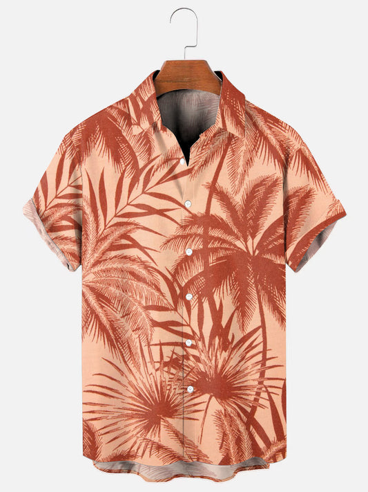 Men's Palm Leaf Print Hawaiian Short Sleeve Shirt