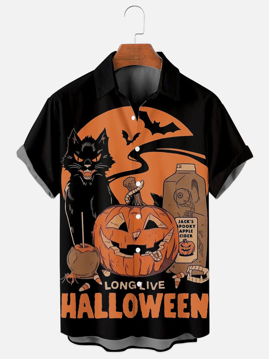 Men's Retro Long Live Halloween Printed Casual Short Sleeve Shirt