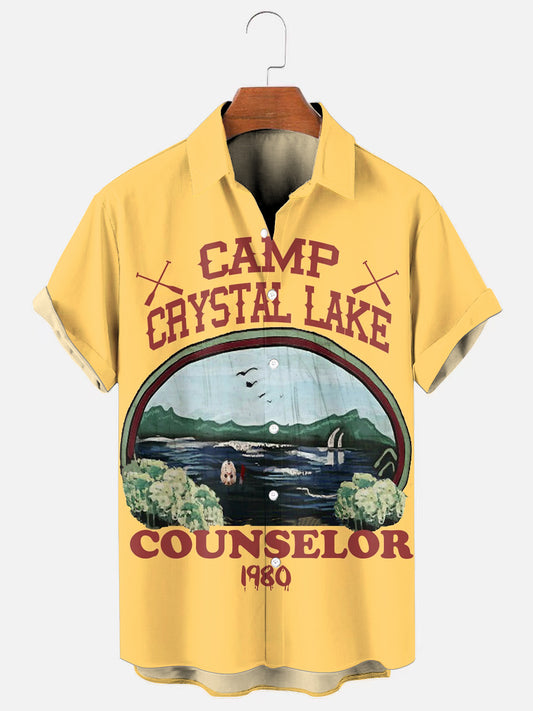 Men's Vintage Camp Crystal Lake Poster Casual Short Sleeve Shirt